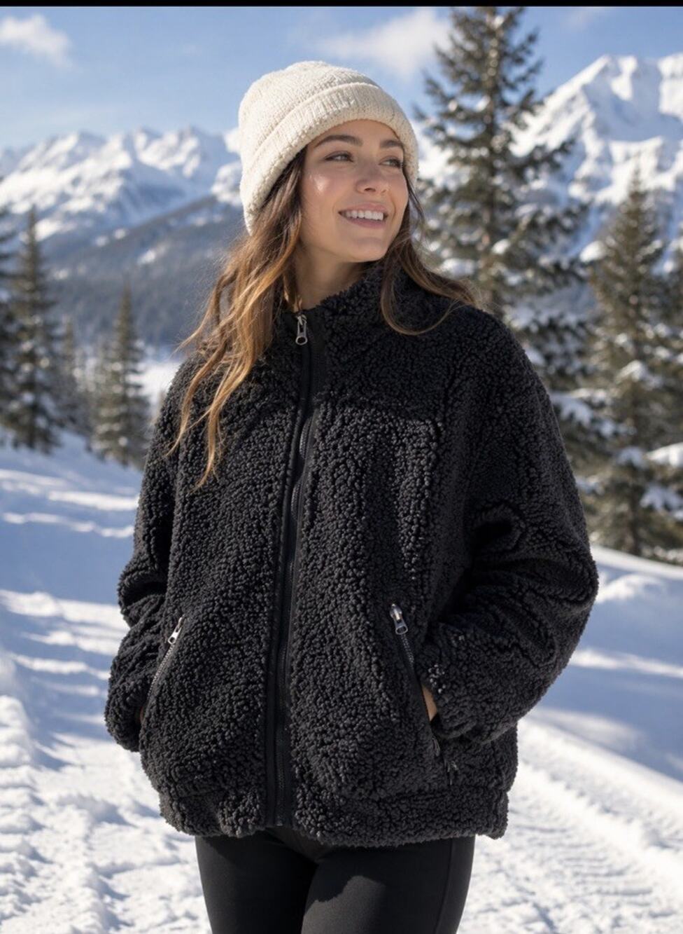 Promesa Women’s Black Teddy Bomber Jacket Sz S Faux Sherpa Cabin Core Ski Resort
